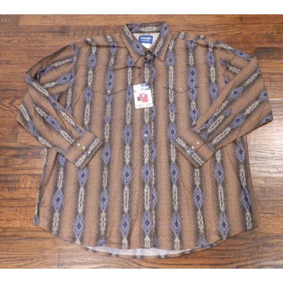 Cavenders Wrangler Checotah Men's Brown Western Shirt Long Sleeve Button XXL NWT - Picture 1 of 3